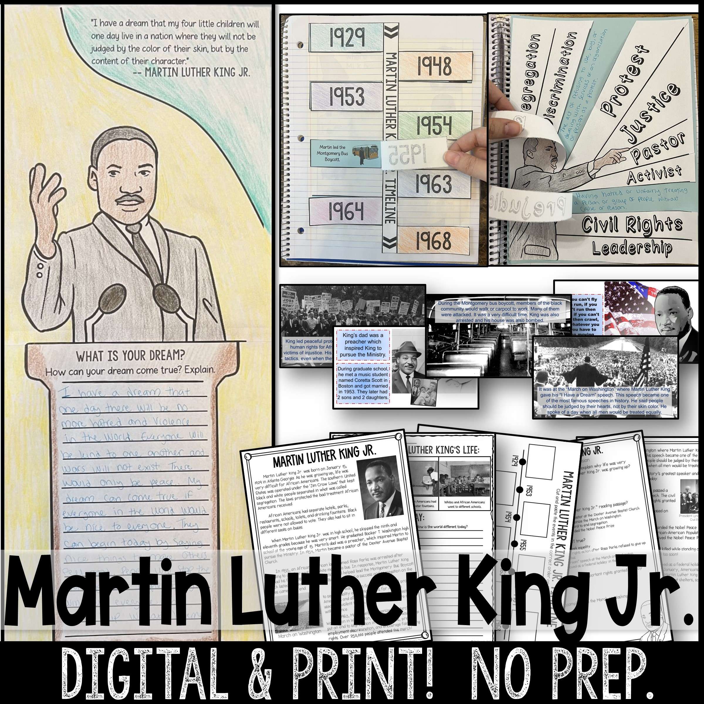 Martin Luther King Jr Activities, Printables, PowerPoint, Reading Comprehension | Black History Month